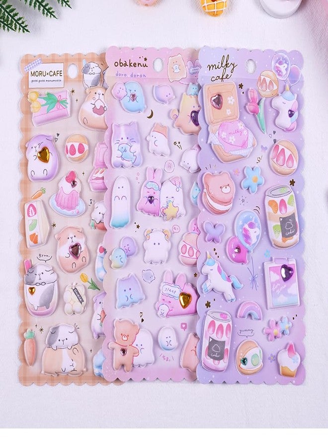 NVF Kawaii Café 3D Puffy Stickers Set - Cute Animals, Dessert & Milk Tea Stickers for Journaling, Scrapbooking, Planner Decoration, School Projects & DIY Crafts - Image 1